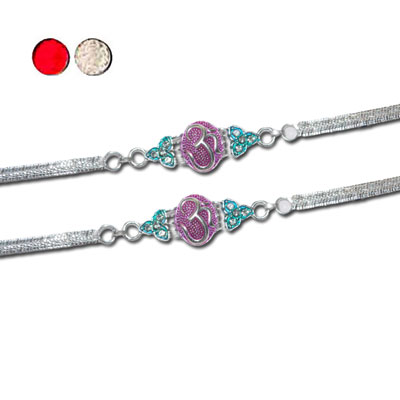 "Silver Coated Rakhi - SIL-6010 A-CODE-120 - (2 Rakhis) - Click here to View more details about this Product